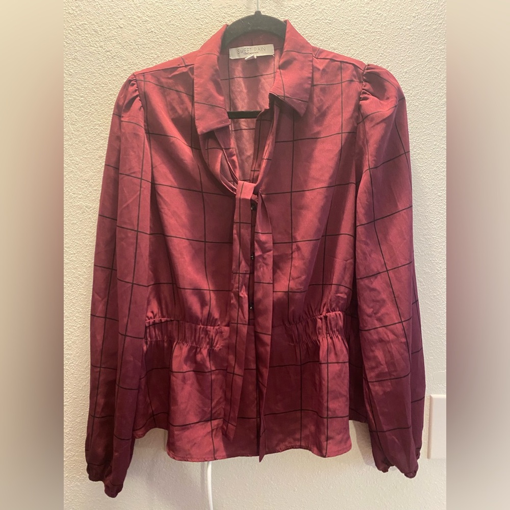 Sweet Rain Maroon Plaid Top Size Large